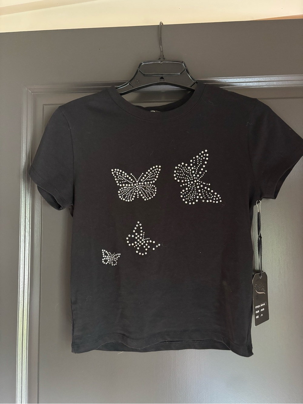Sistas Black Rhinestone Butterfly Graphic Tee NWT Size M